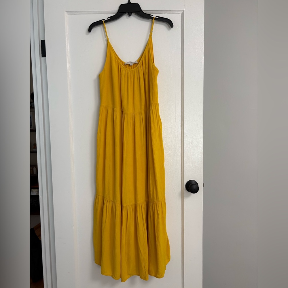 LOFT yellow gold tiered maxi dress size medium